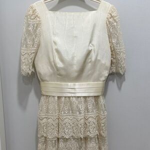 Stunning Vintage Tea Length Lace & Satin Wedding Dress, Size 6